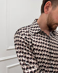 Camicia beige fantasia moro e cioccolato in raso