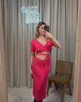 Vestito rosa bubble in maglia incrociato
