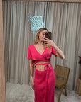 Vestito rosa bubble in maglia incrociato