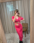 Vestito rosa bubble in maglia incrociato