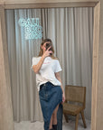 Gonna in denim con spacco laterale stondato