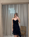 Vestito nero con rouches