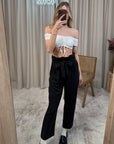 Pantaloni paperbag neri