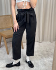 Pantaloni paperbag neri