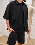 Set coordinato nero camicia e shorts misto lino - Nut