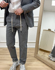 Pantalone chino fiammato mélange blu con pinces