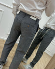 Pantalone chino fiammato mélange blu con pinces