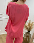T shirt oversize corallo con tasca