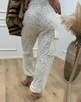 Pantaloni cargo panna in pizzo