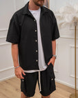 Set coordinato nero camicia e bermuda cargo - Nut