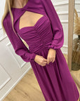 Vestito magenta scollo a cuore lungo in georgette