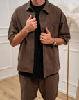 Set coordinato choco camicia e shorts misto lino - Nut