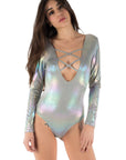 Body metallizzato con scollo profondo