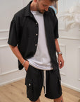 Set coordinato nero camicia e bermuda cargo - Nut