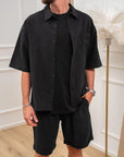 Set coordinato nero camicia e shorts misto lino - Nut