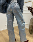 Jeans cargo spalmato argento - Glamorous