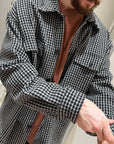 Giacca camicia pied de poule in misto lana