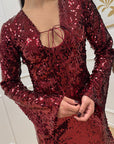 Vestito mini in paillettes bordeaux - HaveOne