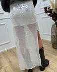 Gonna bianca in paillettes trasparente - Glamorous