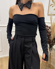 Top a fascia nero con colletto e manicotti - HaveOne