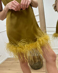 Vestito Plume mini olio con piume