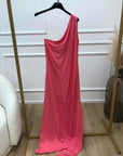 Vestito corallo monospalla smanicato con fusciacca