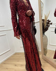 Vestito lungo in paillettes bordeaux - HaveOne