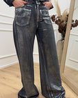 Pantaloni neri spalmati argento wide leg fit - HaveOne