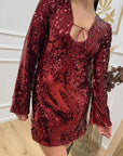 Vestito mini in paillettes bordeaux - HaveOne