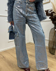 Jeans cargo spalmato argento - Glamorous