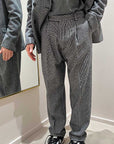 Pantaloni pied de poule grigio misto lana
