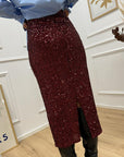 Gonna midi in paillettes borgogna - SoAllure