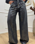 Pantaloni neri spalmati argento wide leg fit - HaveOne