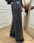 Pantaloni neri spalmati argento wide leg fit - HaveOne