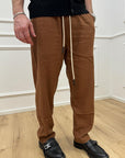 Pantaloni bruciato in misto lino con coulisse