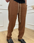 Pantaloni bruciato in misto lino con coulisse