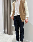 Jeans chino blu scuro cuciture camel