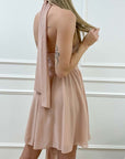 Vestito rosa pastello incrociato con fiocco