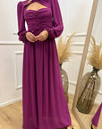 Vestito magenta scollo a cuore lungo in georgette