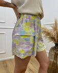 Shorts cargo sfumato limone, lilla con tasche