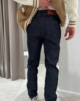 Jeans chino blu scuro cuciture camel