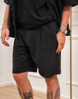 Set coordinato nero camicia e shorts misto lino - Nut