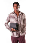 Camicia beige fantasia moro e cioccolato in raso