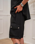 Set coordinato nero camicia e bermuda cargo - Nut