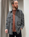 Giacca camicia pied de poule in misto lana