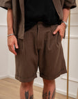 Set coordinato choco camicia e shorts misto lino - Nut