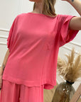 T shirt oversize corallo con tasca