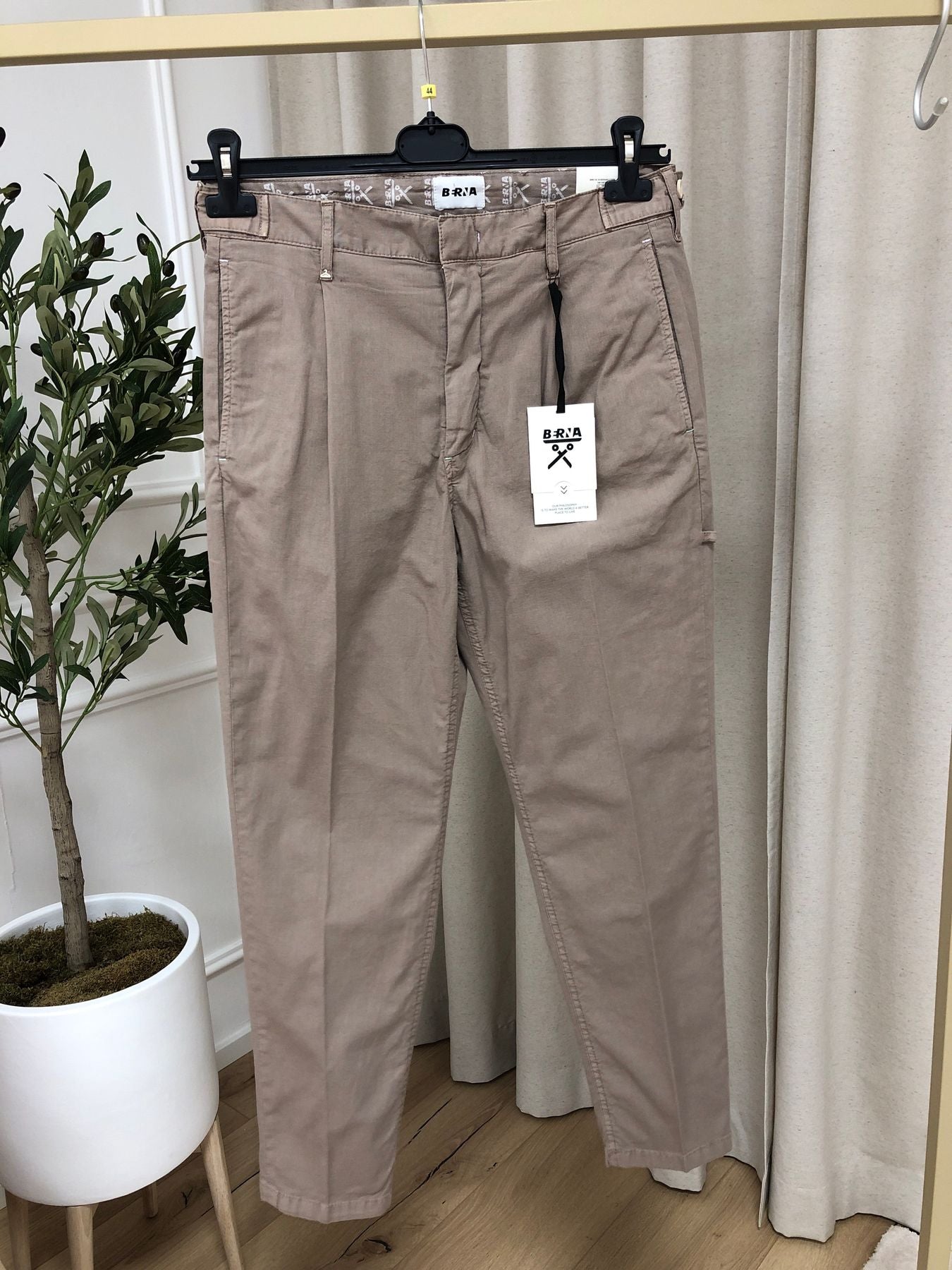 Pantaloni fango in misto lino e cotone