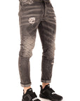 Jeans biker con cerniera in vita