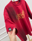 T shirt Thunderstroke rossa stampa logo